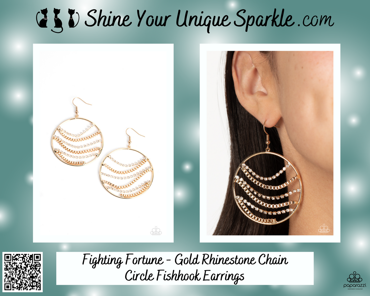 Fighting Fortune - Gold Rhinestone Chain Circle Fishhook Earrings