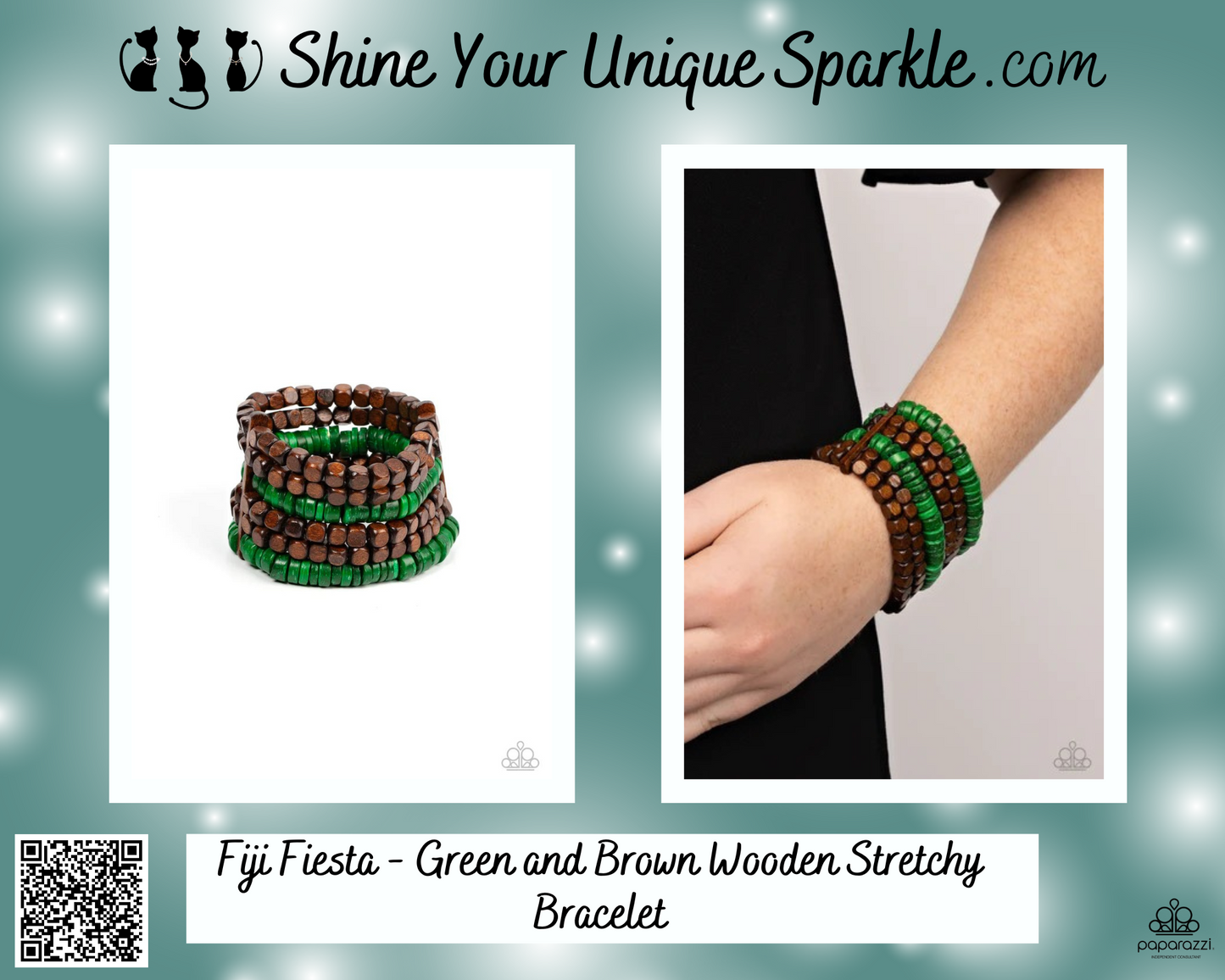 Fiji Fiesta - Green and Brown Wooden Stretchy Bracelet