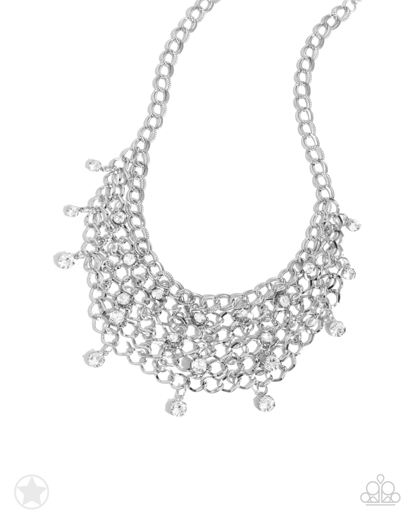 Fishing for Compliments - Silver Mesh Interlocking Chain Layered Short Necklace - Blockbuster