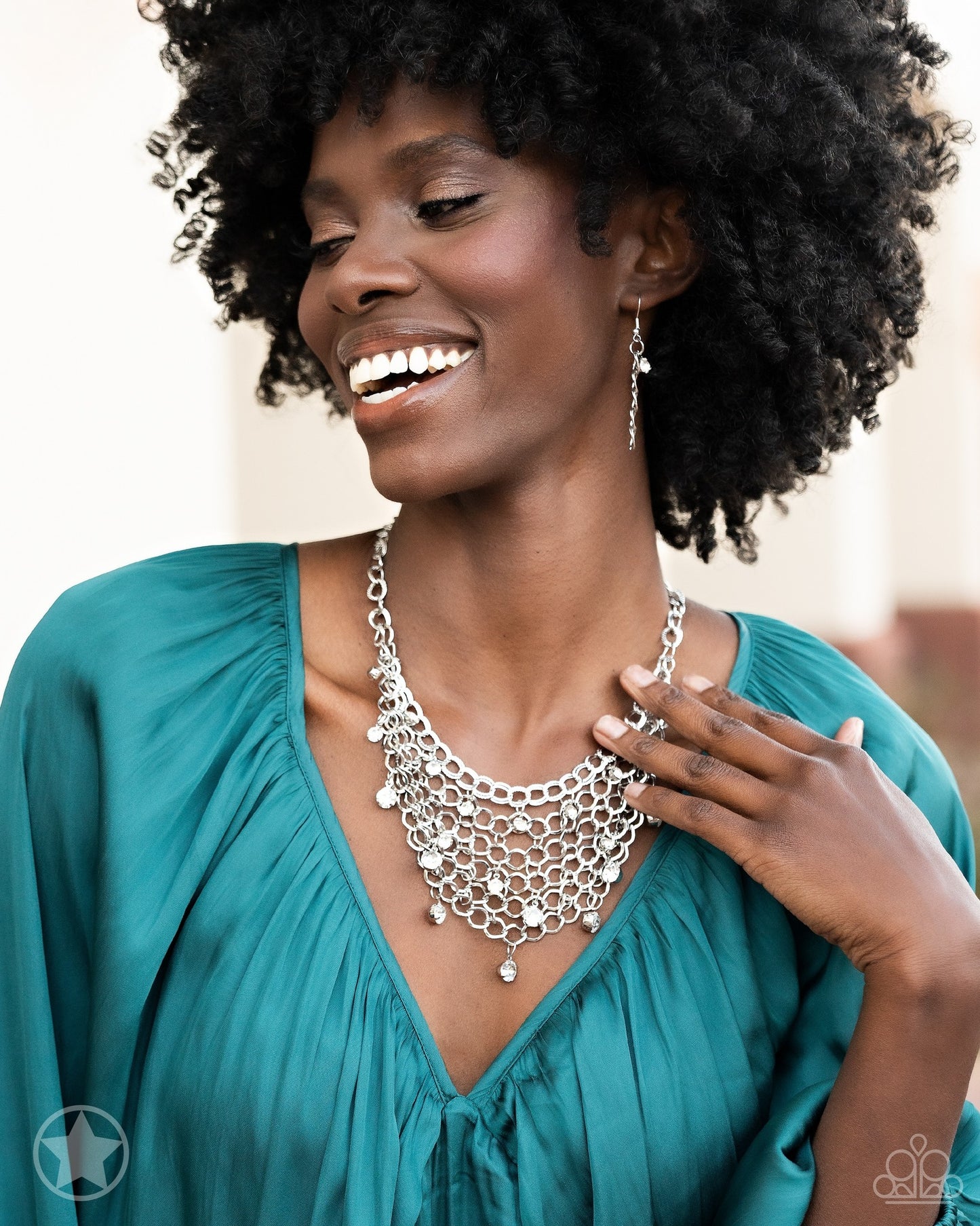 Fishing for Compliments - Silver Mesh Interlocking Chain Layered Short Necklace - Blockbuster