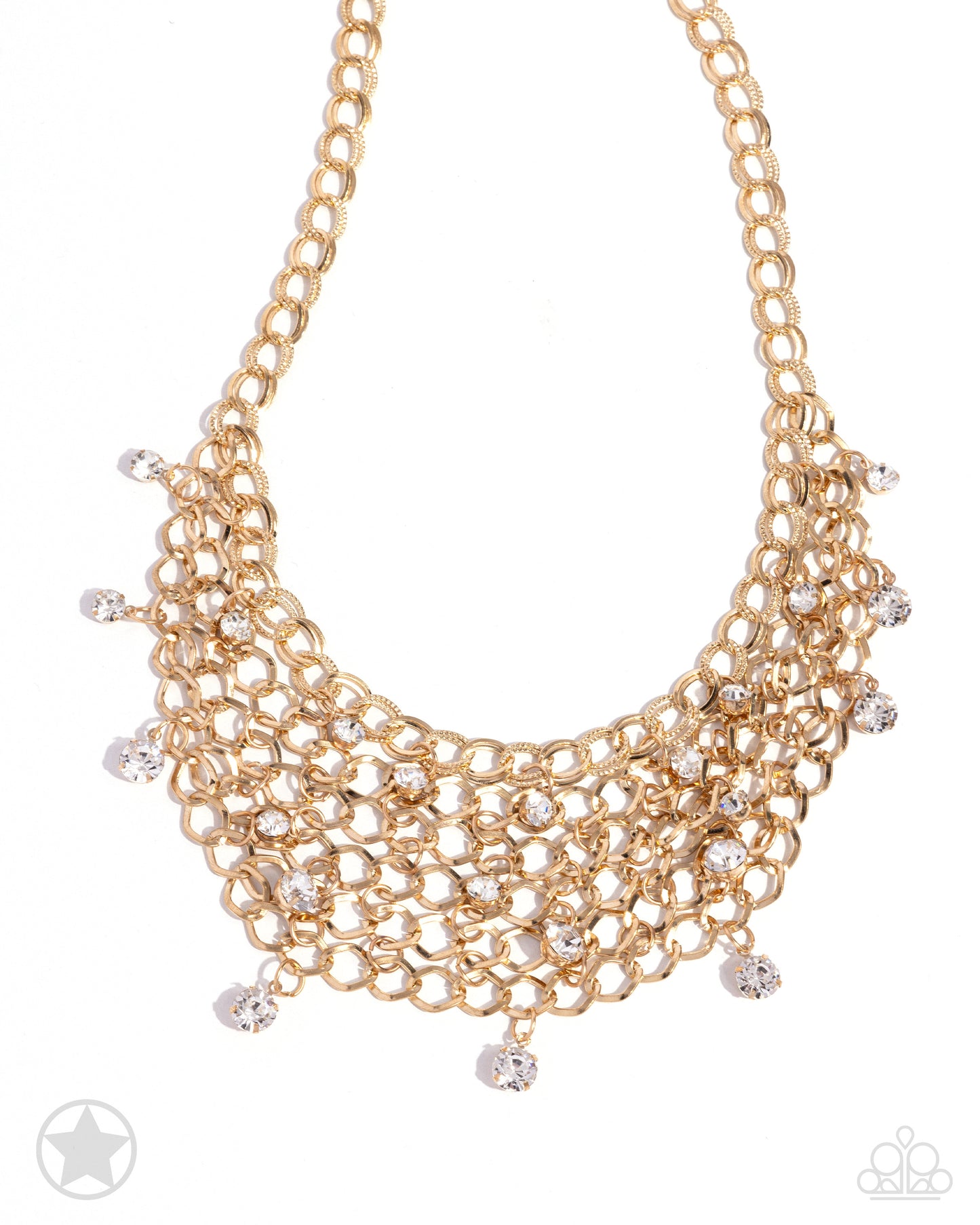 Fishing for Compliments - Gold Mesh Interlocking Chain Layered Short Necklace - Blockbuster