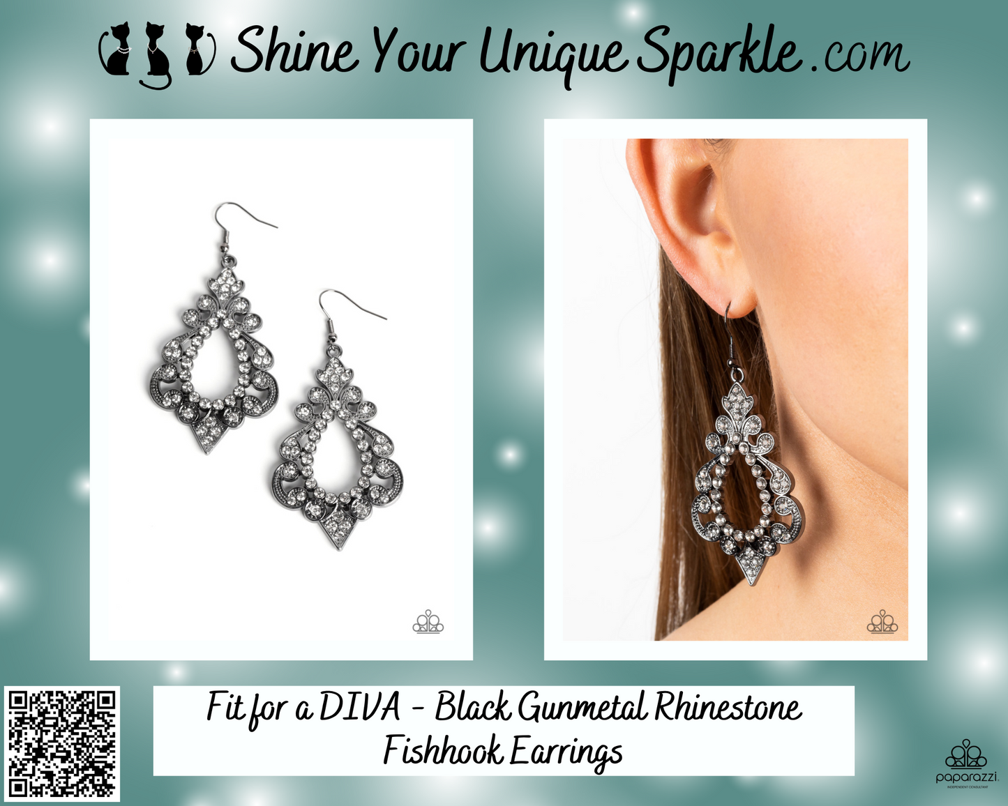 Fit for a DIVA - Black Gunmetal Rhinestone Fishhook Earrings