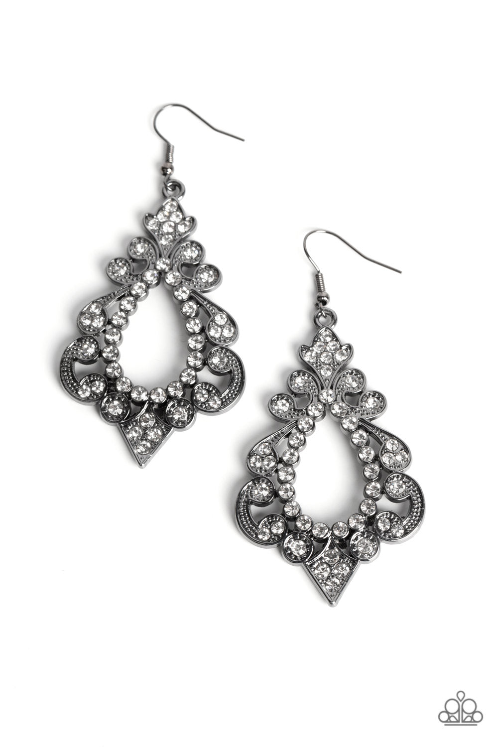 Fit for a DIVA - Black Gunmetal Rhinestone Fishhook Earrings