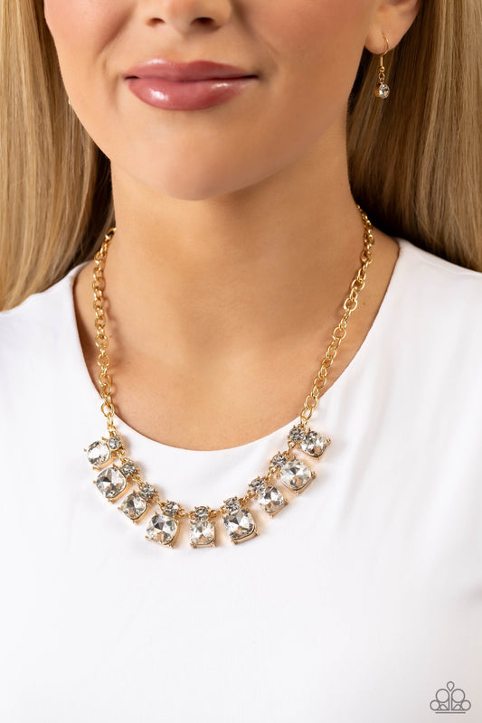 Fitted Fantasy - Gold Chain White Gem Short Necklace