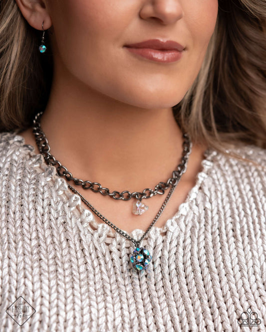 Flair for the Fierce - Blue Iridescent Rhinestone Gunmetal Layered Short Necklace, Magnificent Musings, Fashion Fix, June 2024