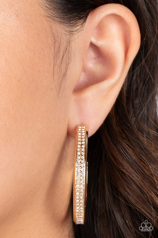 Flash Freeze - Gold White Rhinestone Hoop Post Earrings