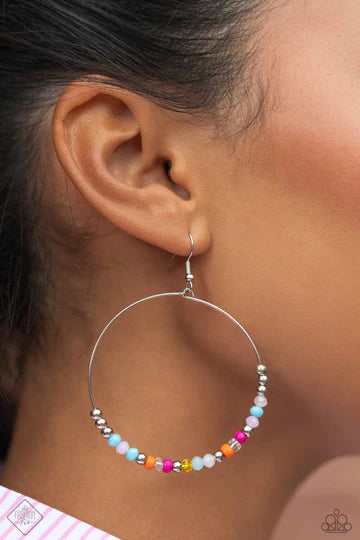 Flashy Festival - Multi Color Seed Bead Silver Circle Earrings - Fashion Fix