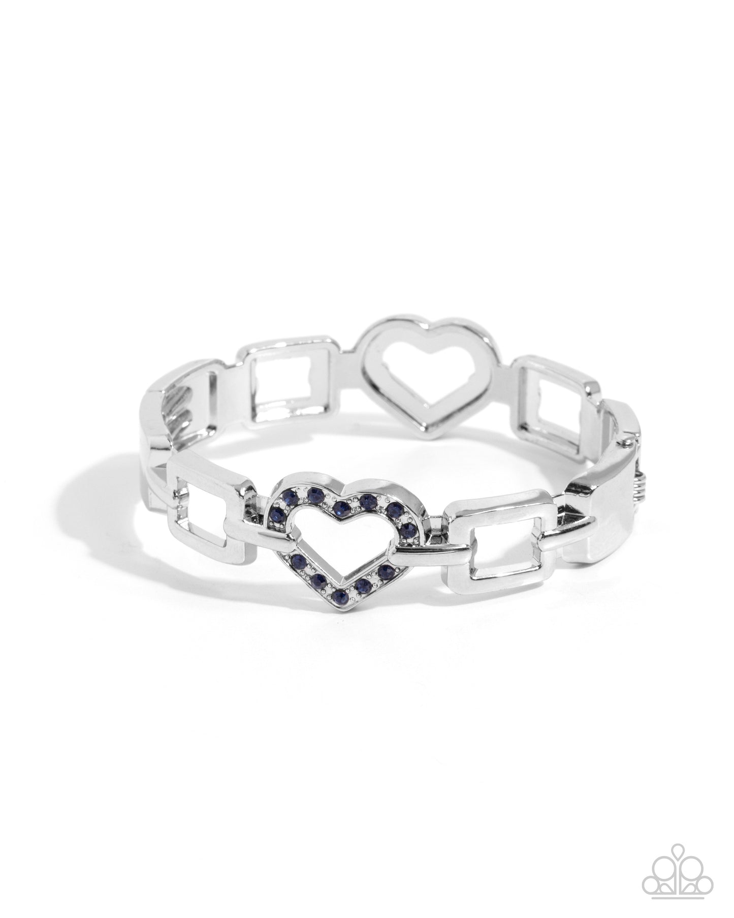 Flashy Fondness - Blue Rhinestone Heart Silver Hinge Bracelet