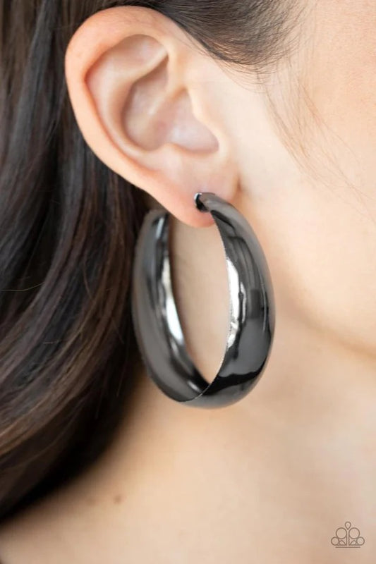 Flat Out Flawless - Black Gunmetal Gypsy Hoop Post Earrings