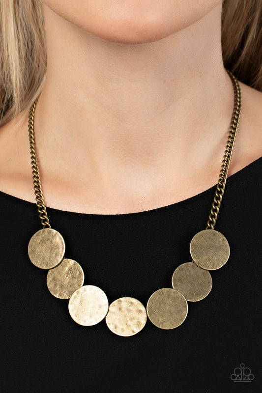 Flip a Coin - Brass Hammered Disc Short Necklace