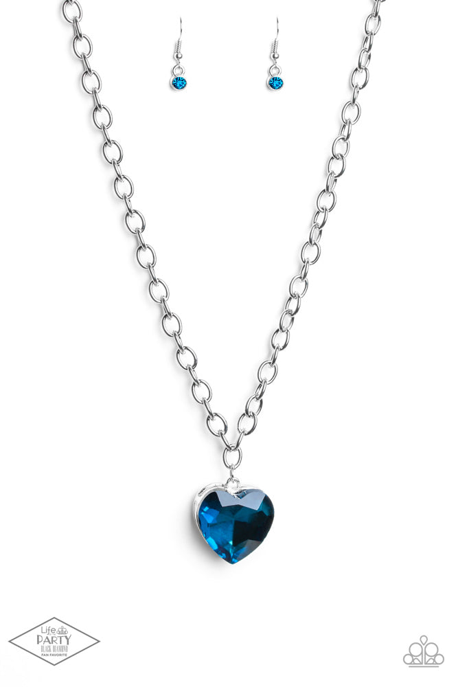 Flirtatiously Flashy - Blue Heart Gem Silver Necklace, Life of the Party Black Diamond Fan Favorite Exclusive