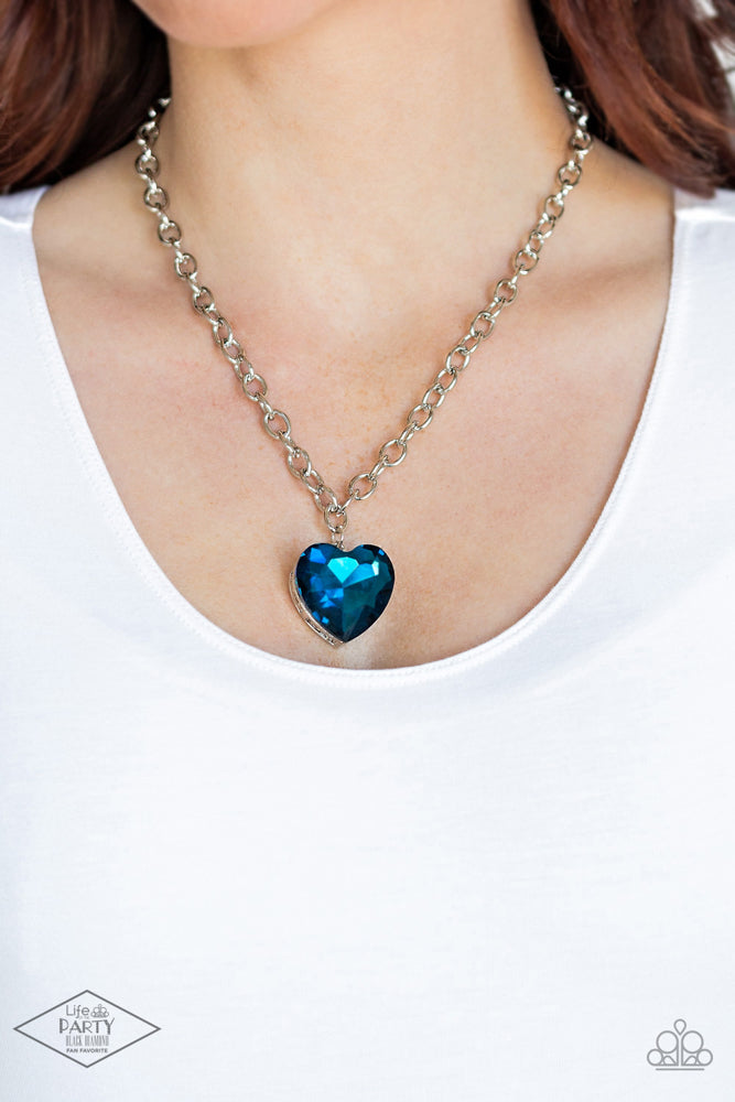 Flirtatiously Flashy - Blue Heart Gem Silver Necklace, Life of the Party Black Diamond Fan Favorite Exclusive