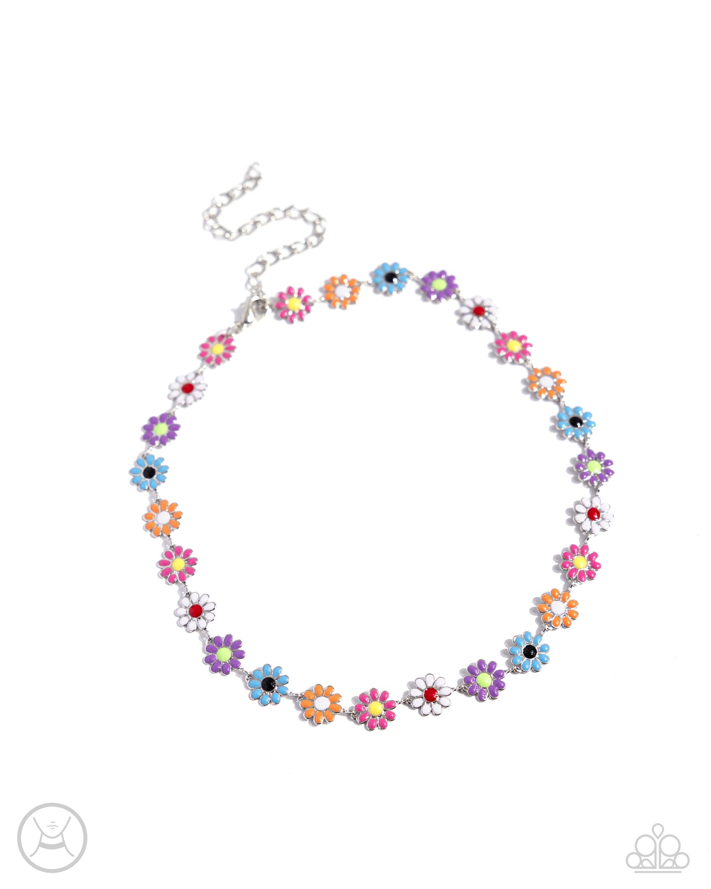 Floral Falsetto - Multi Color Flower Silver Choker Necklace