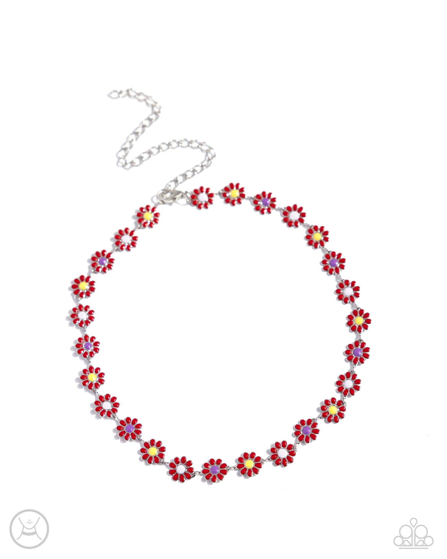 Floral Falsetto - Red Flower Silver Choker Necklace