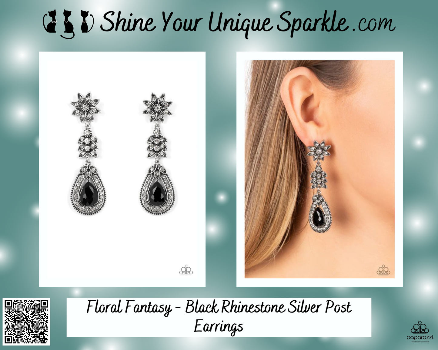 Floral Fantasy - Black Rhinestone Silver Post Earrings