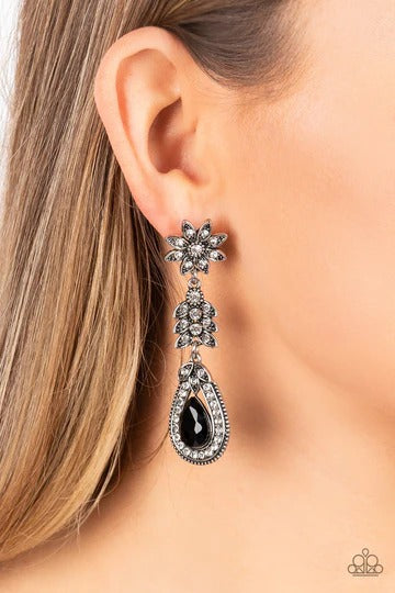 Floral Fantasy - Black Rhinestone Silver Post Earrings