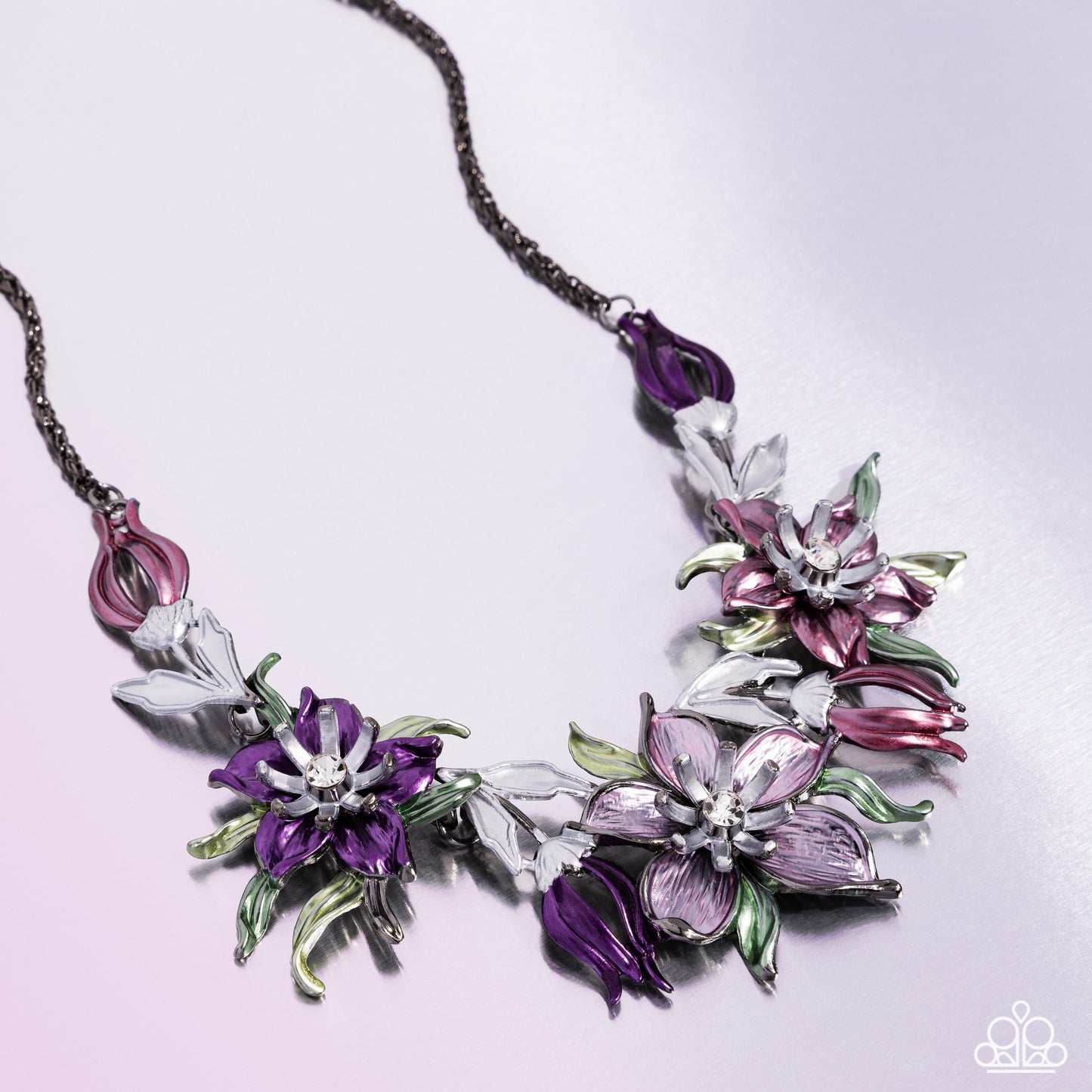 Floral Protocol - Multi Pink Purple Green Flower Short Necklace - Life of the Party