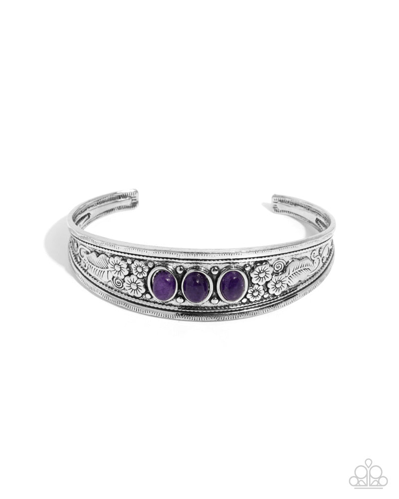 Flower Patch Picnic - Purple Stone Silver Cuff Bracelet