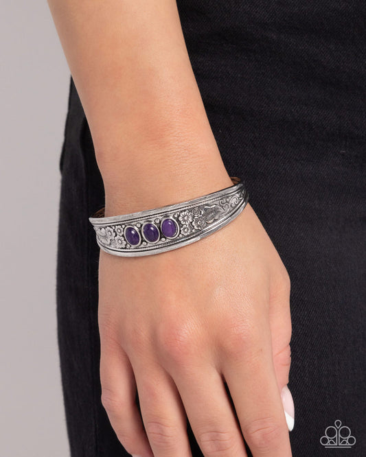 Flower Patch Picnic - Purple Stone Silver Cuff Bracelet