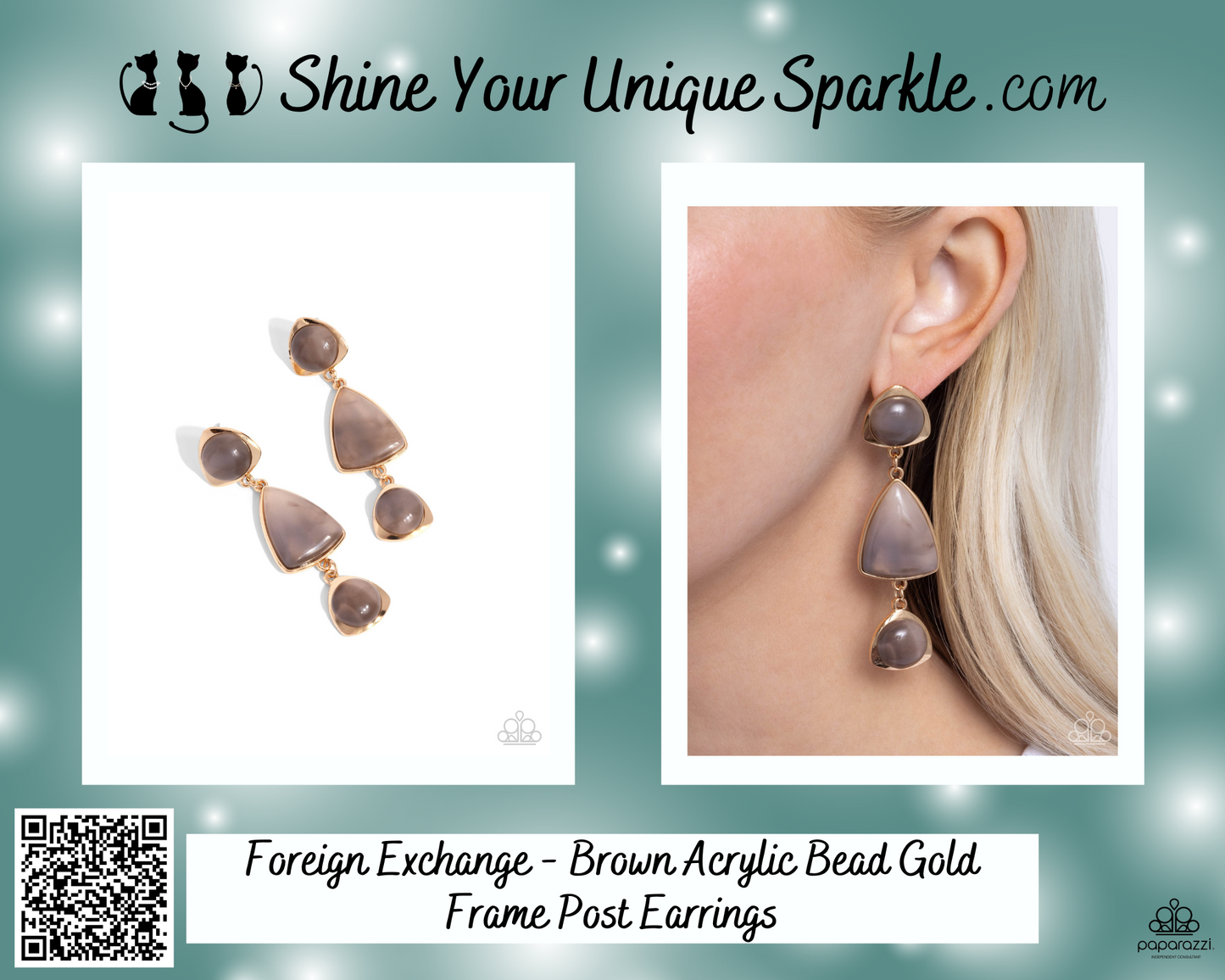 Foreign Exchange - Brown Acrylic Bead Gold Frame Post Earrings