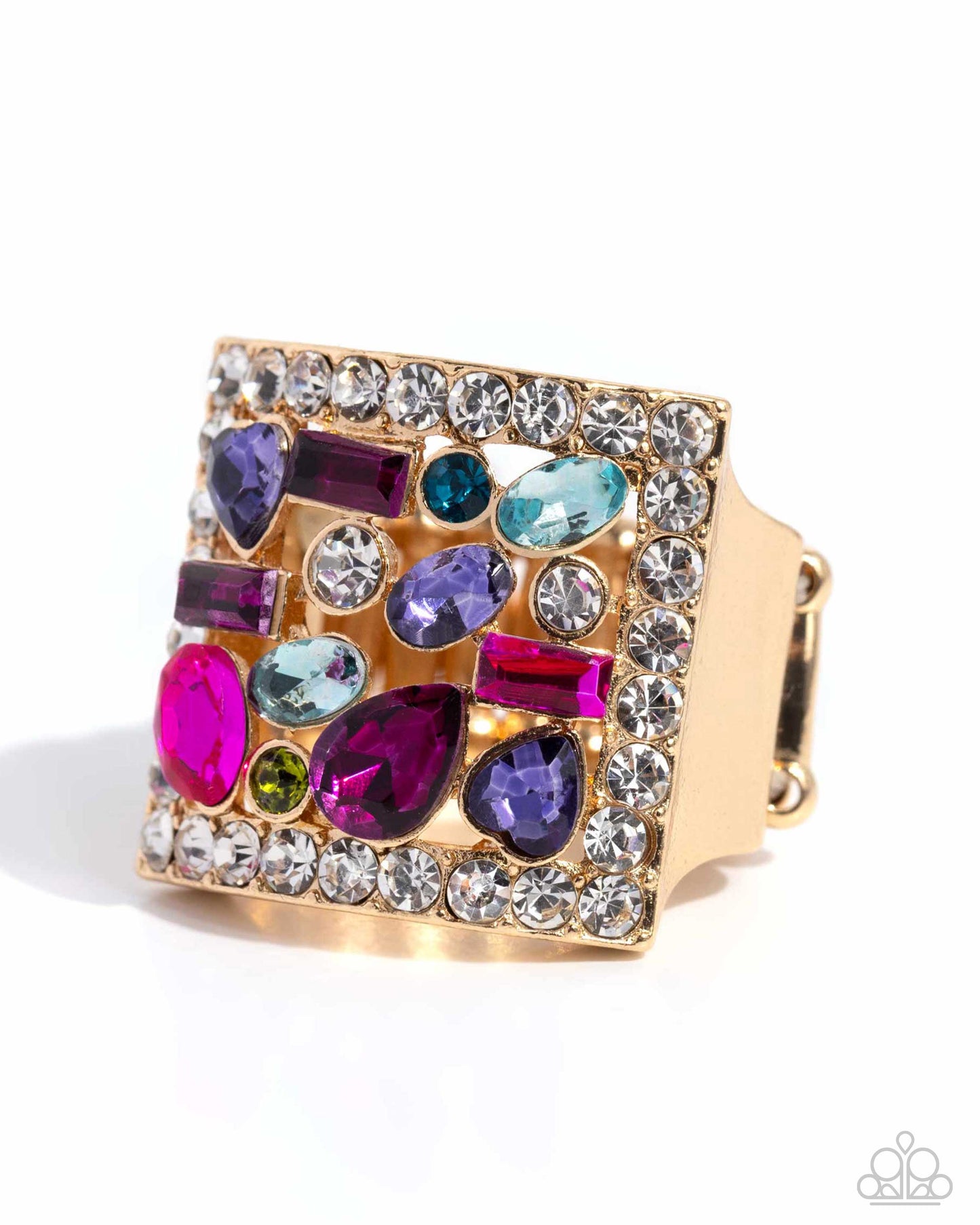 Framed Finesse - Multi Color Rhnestone Gold Ring - Life of the Party