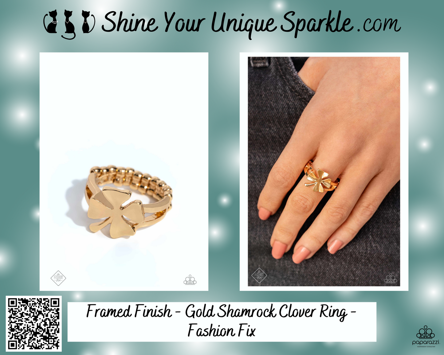 Framed Finish - Gold Shamrock Clover Ring - Fashion Fix
