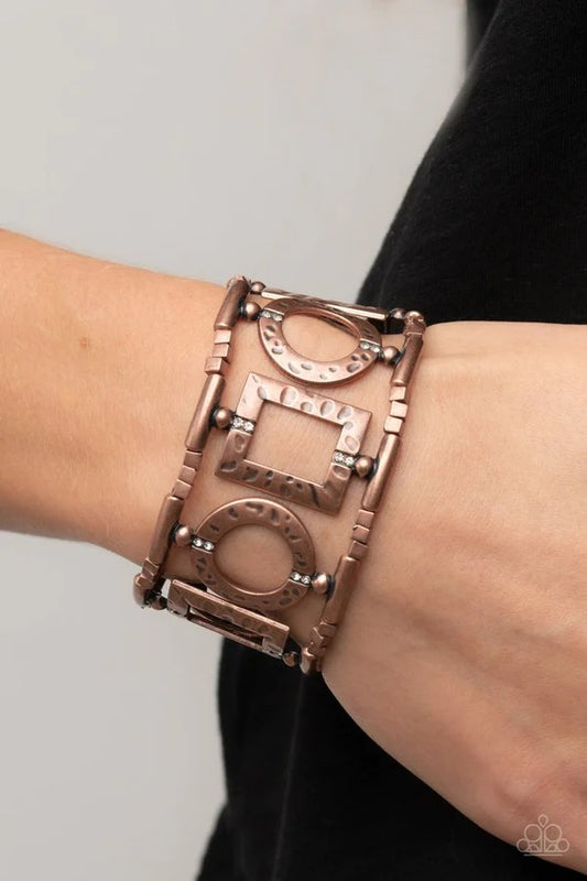 Framed and Fabulous - Copper Square and Circle Stretchy Bracelet