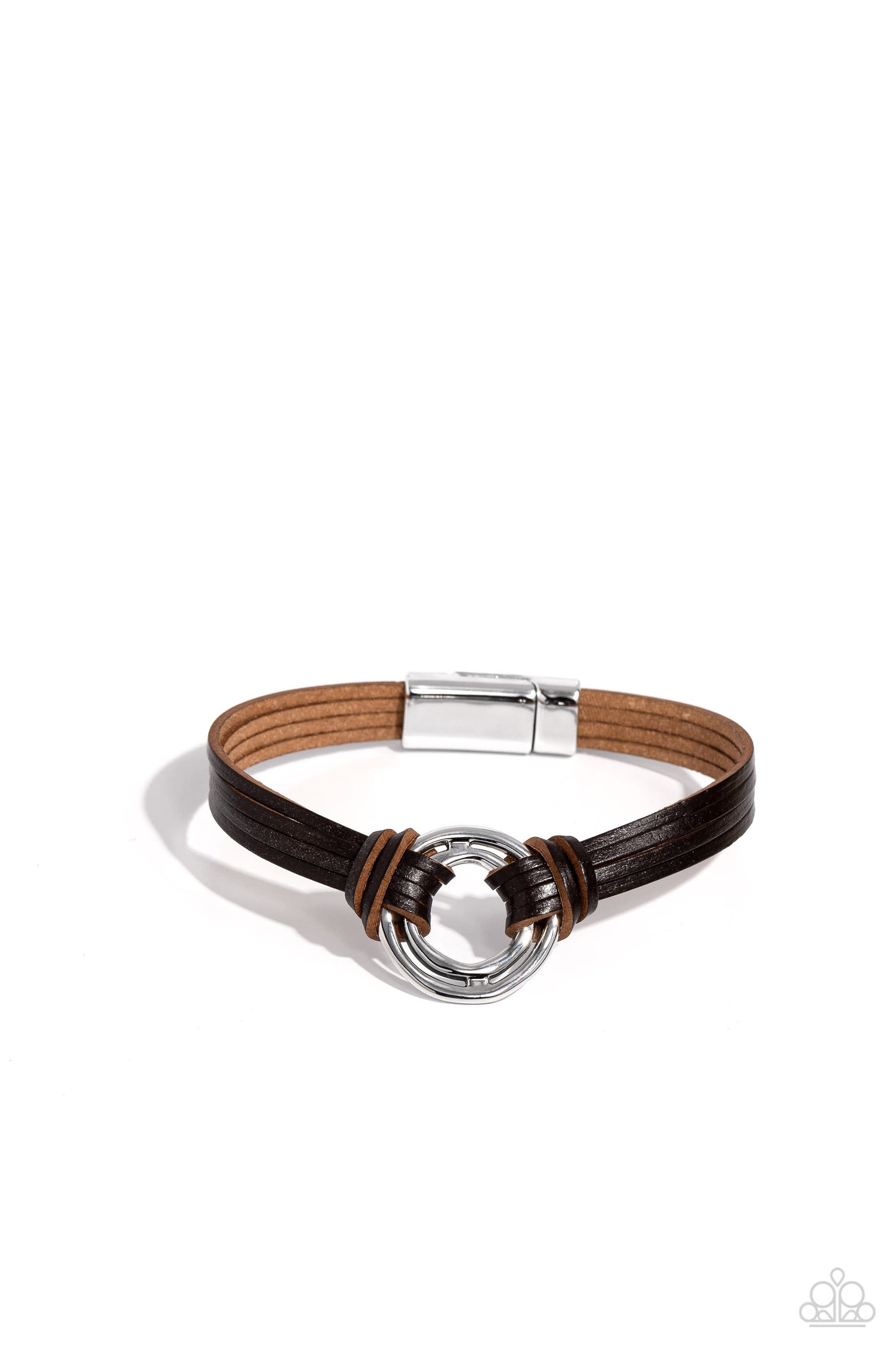 Free Range Fashion - Brown Leather Silver Circle Magnet Bracelet