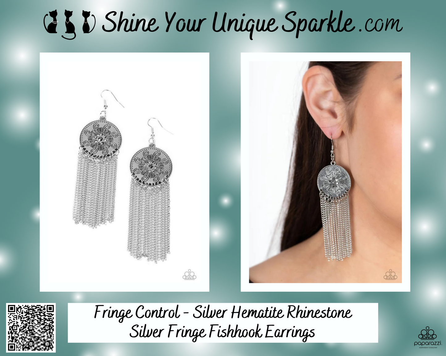 Fringe Control - Silver Hematite Rhinestone Silver Fringe Fishhook Earrings