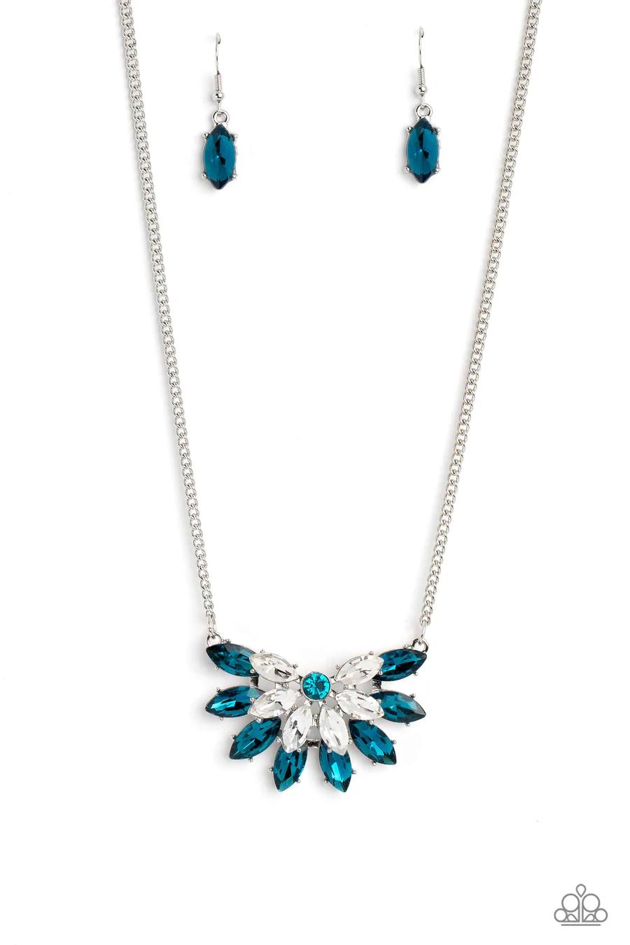 Frosted Florescence - Blue and White Gem Silver Short Necklace