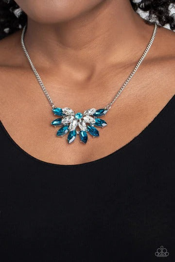 Frosted Florescence - Blue and White Gem Silver Short Necklace