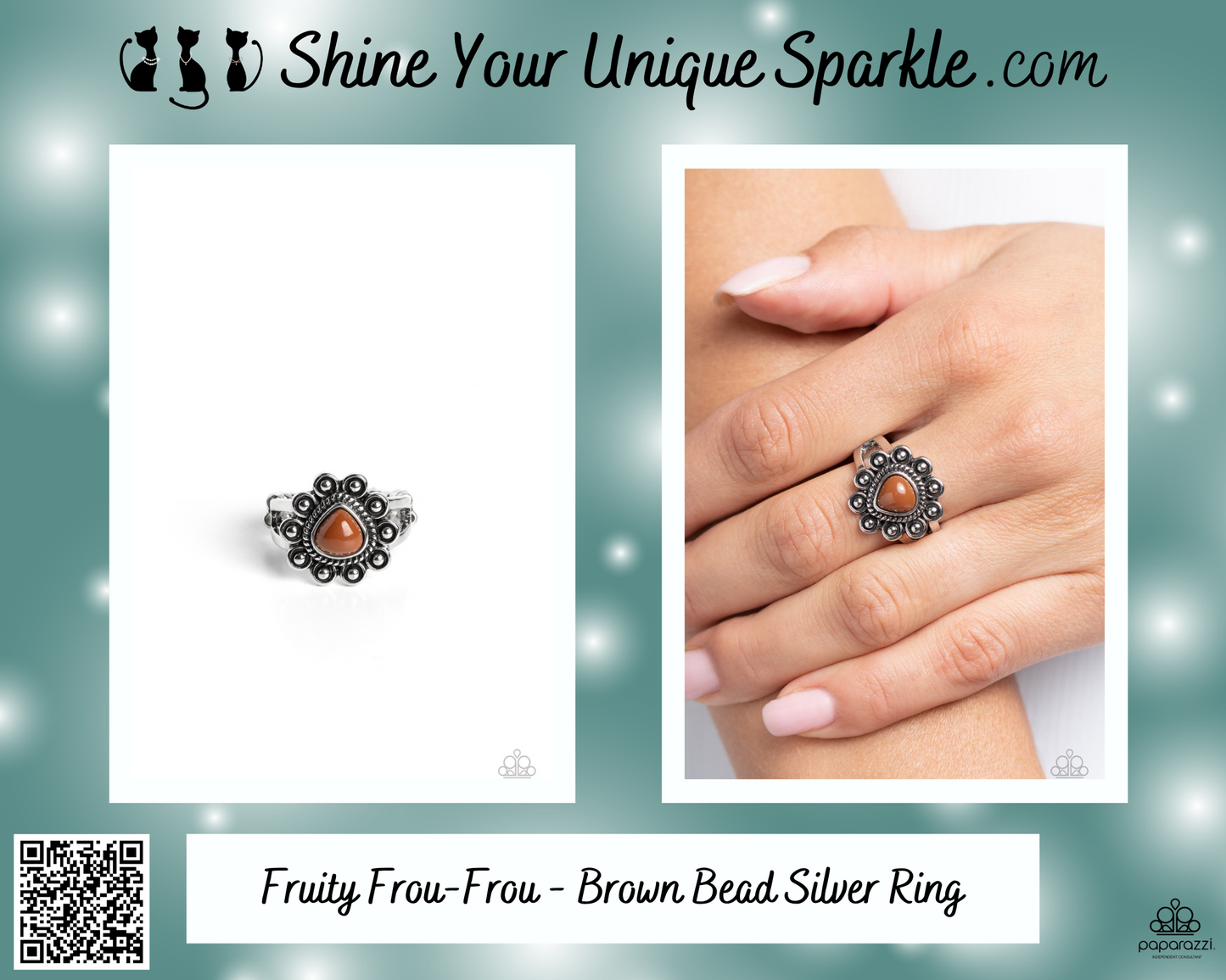 Fruity Frou-Frou - Brown Bead Silver Ring