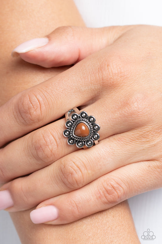 Fruity Frou-Frou - Brown Bead Silver Ring