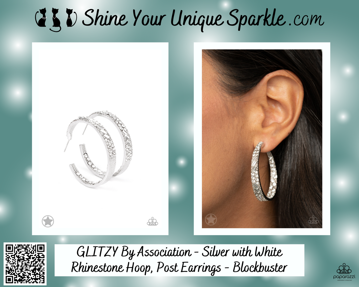 GLITZY By Association - Silver with White Rhinestone Hoop, Post Earrings - Blockbuster