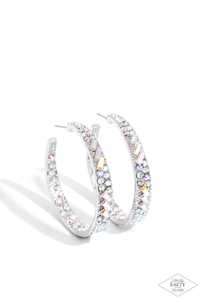 GLITZY By Association - Multi, Silver with Iridescent Rhinestones Hoop, Post Earrings - Life of the Party Black Diamond Encore Exclusive