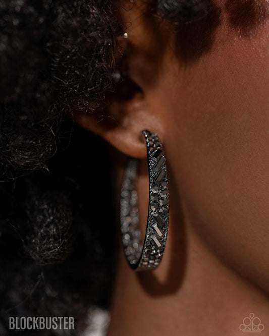 GLITZY By Association - Black with Hematite Rhinestones Hoop, Post Earrings - Blockbuster