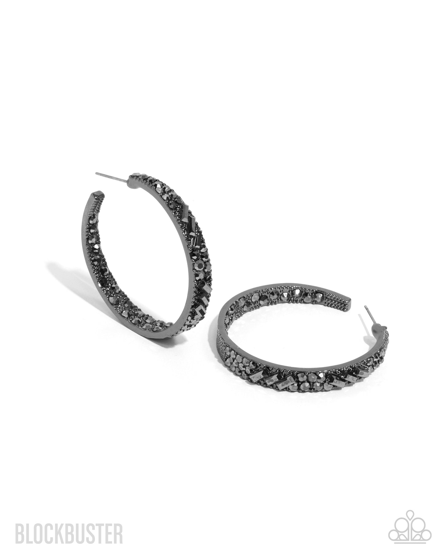 GLITZY By Association - Black with Hematite Rhinestones Hoop, Post Earrings - Blockbuster
