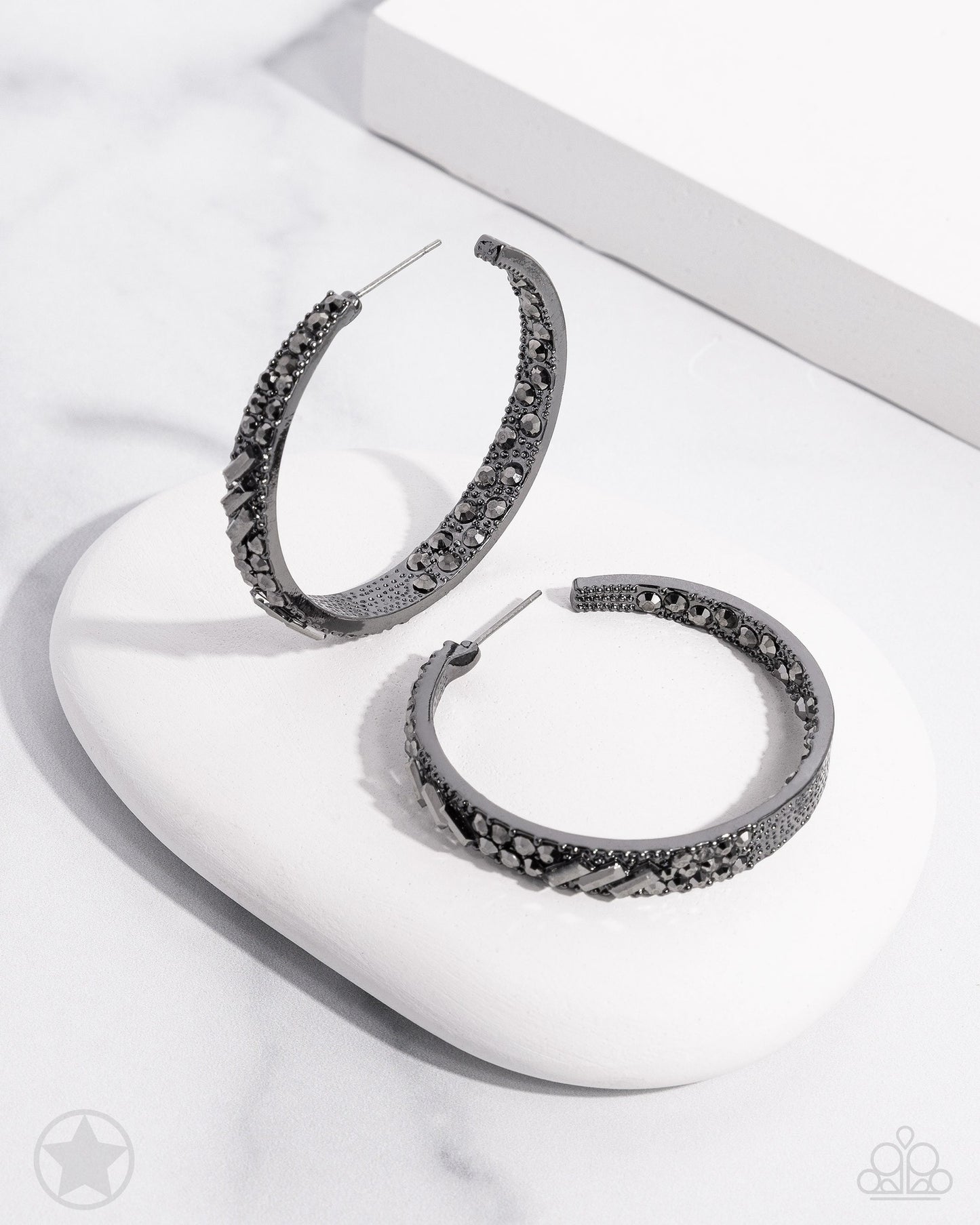 GLITZY By Association - Black with Hematite Rhinestones Hoop, Post Earrings - Blockbuster