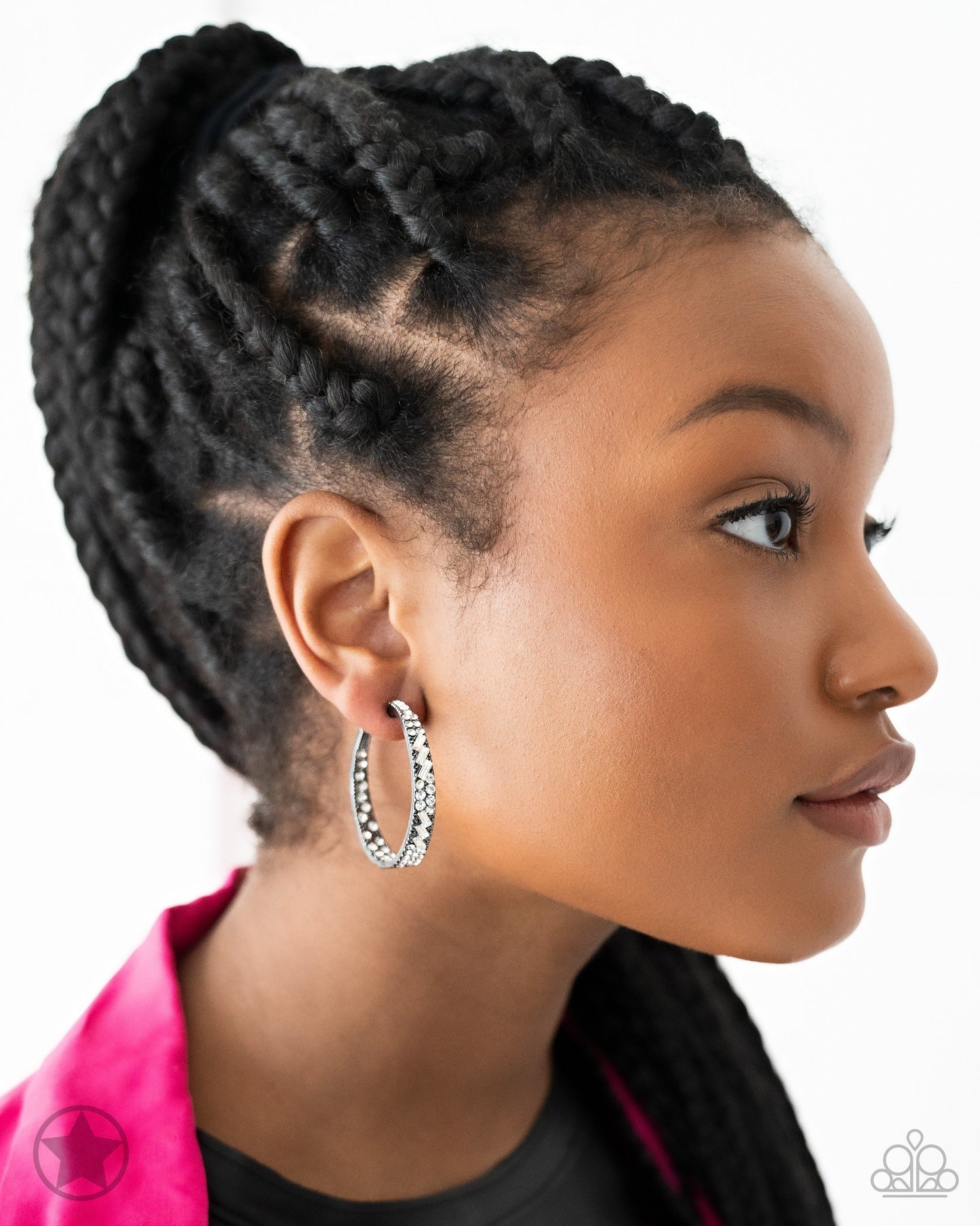 GLITZY By Association - Gunmetal with White Rhinestones Hoop, Post Earrings - Blockbuster