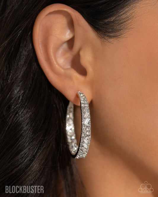 GLITZY By Association - Silver with White Rhinestones Hoop, Post Earrings - Blockbuster