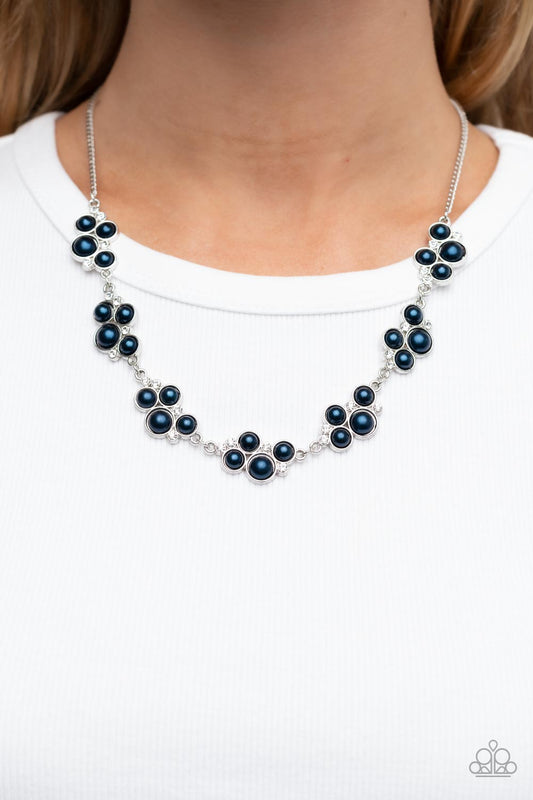 GRACE to the Top - Blue Pearl and Rhinestone Silver Short Necklace