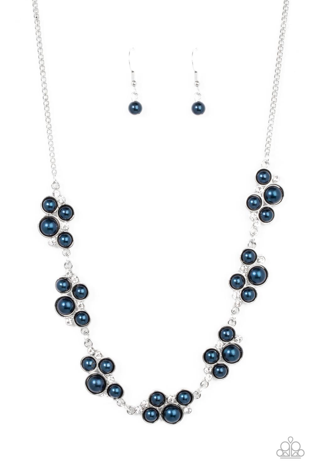 GRACE to the Top - Blue Pearl and Rhinestone Silver Short Necklace