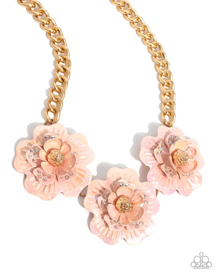 Gala Genre - Pink Flower Gold Short Necklace - Life of the Party