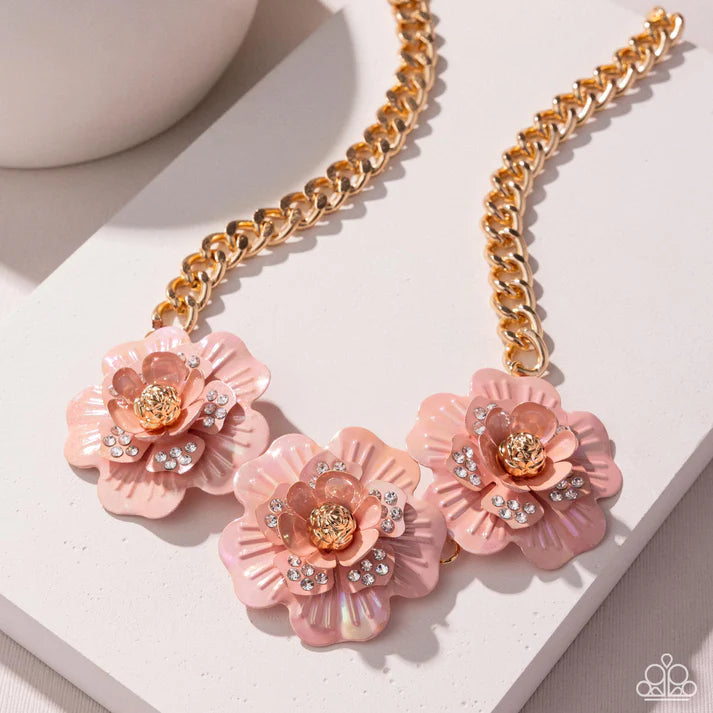 Gala Genre - Pink Flower Gold Short Necklace - Life of the Party