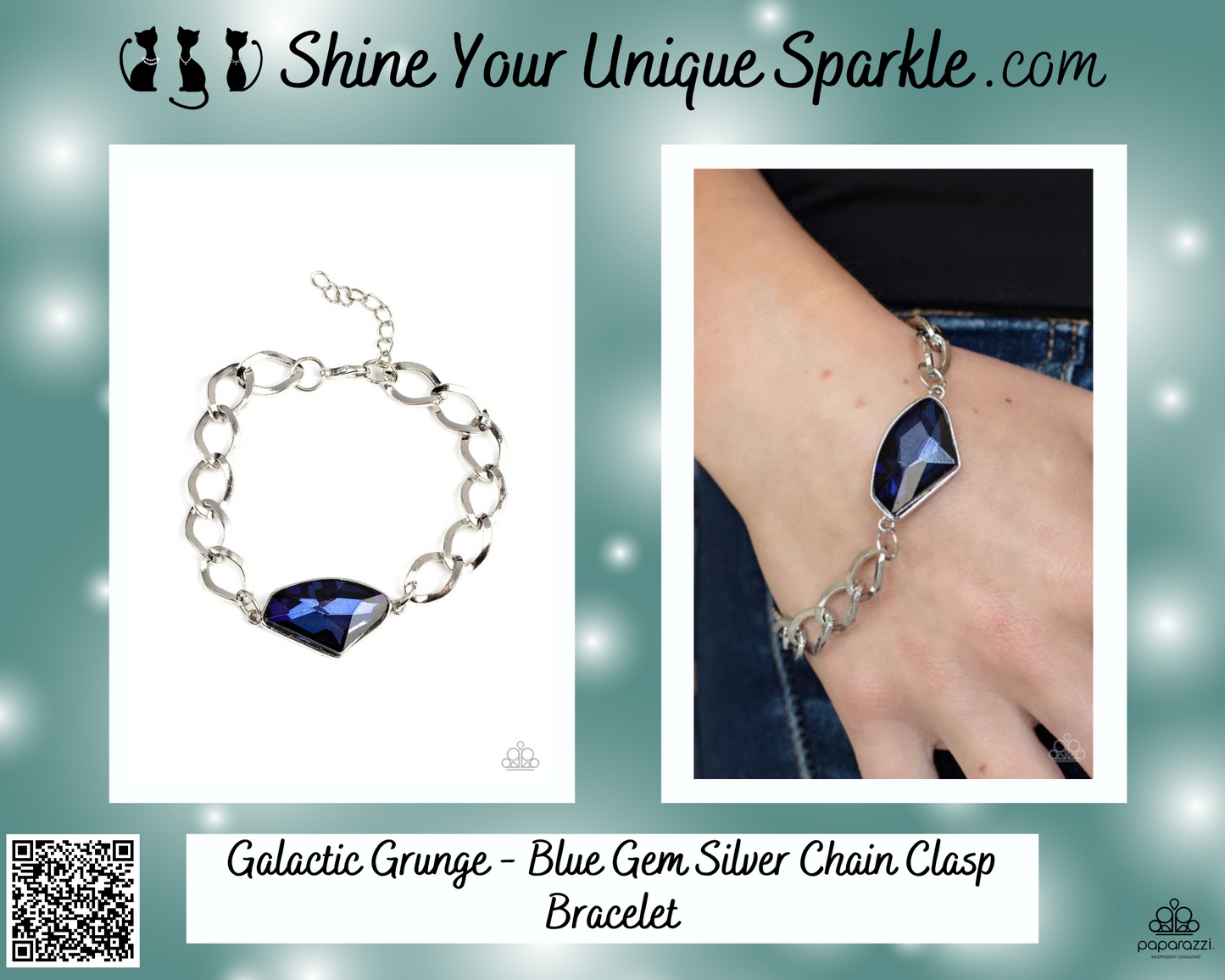 Galactic Grunge - Blue Gem Silver Chain Clasp Bracelet