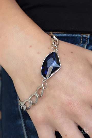 Galactic Grunge - Blue Gem Silver Chain Clasp Bracelet