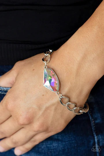 Galactic Grunge - Multi Mermaid Iridescent Gem Silver Clasp Bracelet