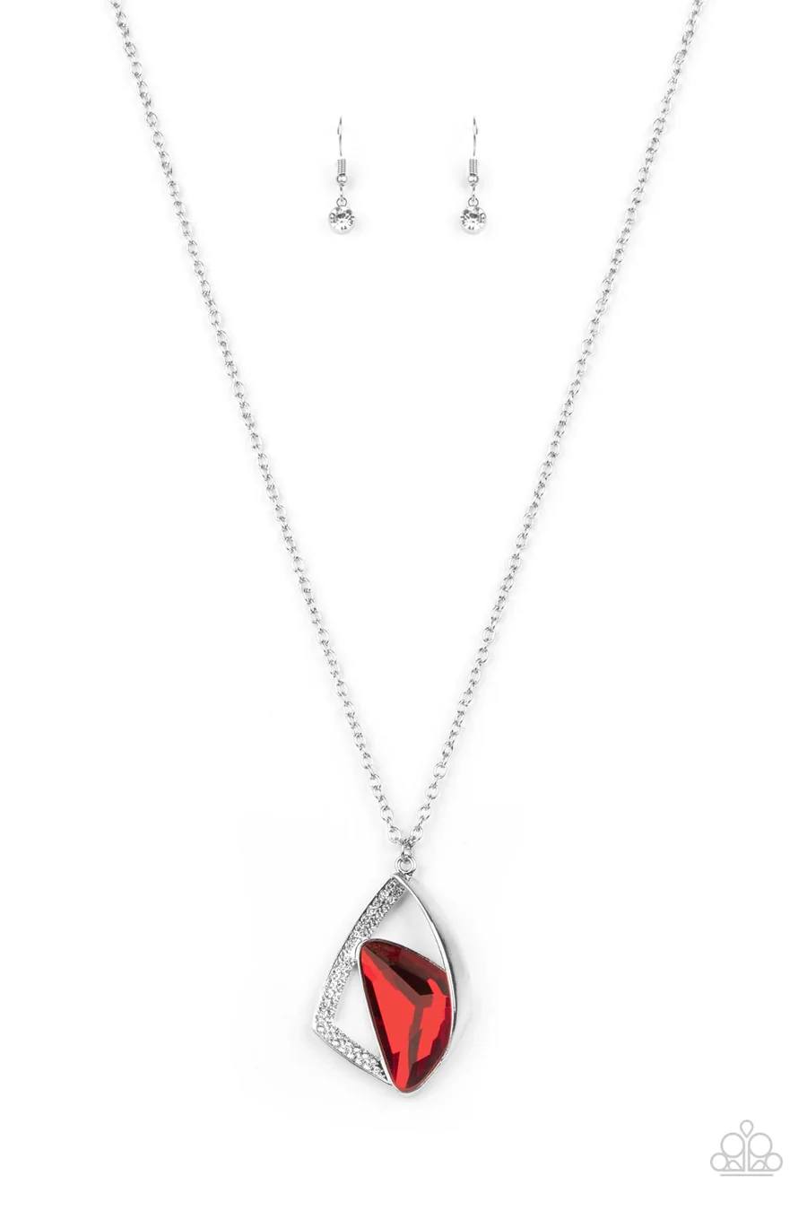 Galactic Wonder - Red Gem Silver Long Necklace