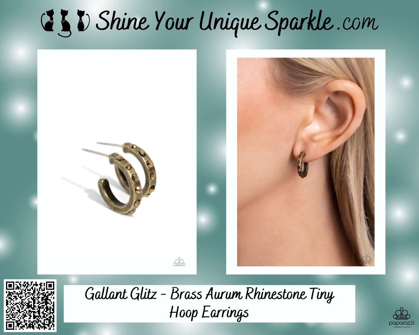 Gallant Glitz - Brass Aurum Rhinestone Tiny Hoop Earrings