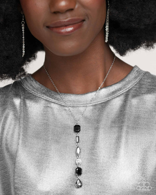 Gallery Gala - Black and Smoky Gem Pendant Silver Short Necklace